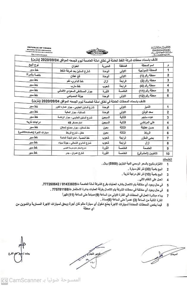 كشوفات بـ أسماء المحطات العاملة في امانة العاصمة 