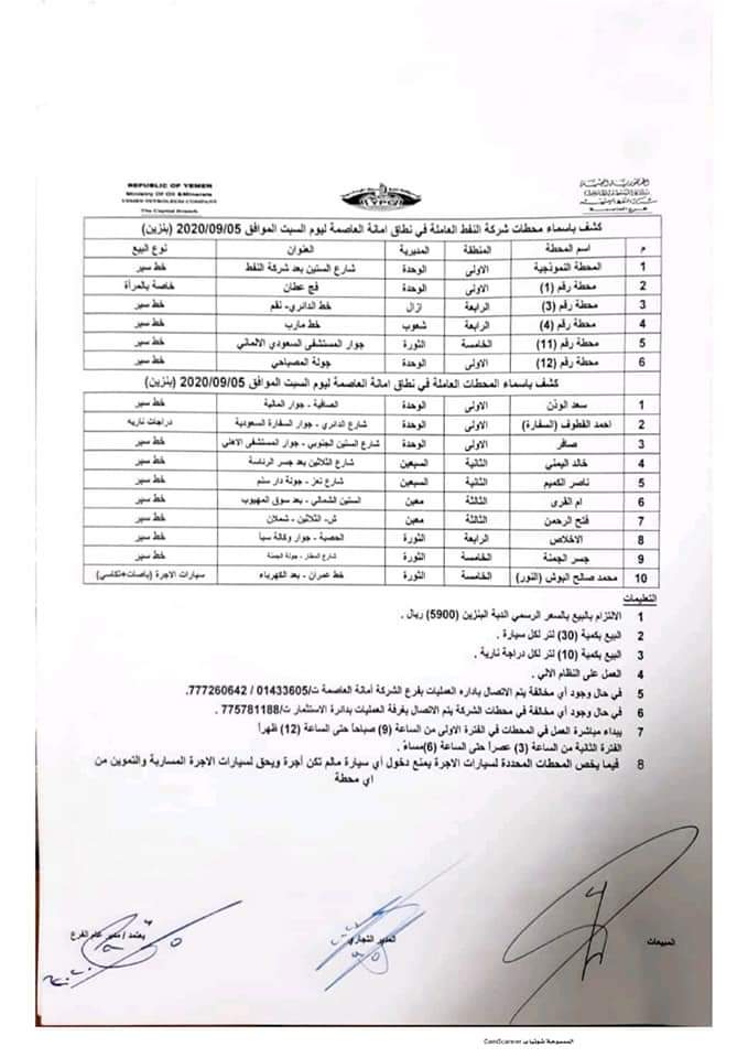 كشوفات بـ أسماء المحطات العاملة في امانة العاصمة 