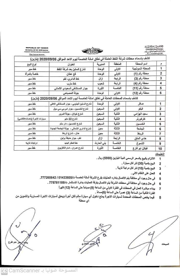 كشوفات بـ أسماء المحطات العاملة في امانة العاصمة 