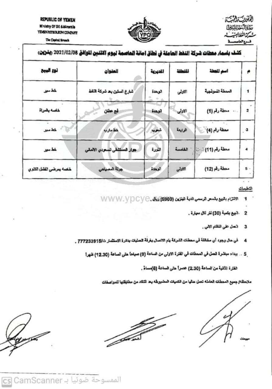 كشف بـ اسماء المحطات العاملة في أمانة العاصمة ليوم غدا (  الإثنين )