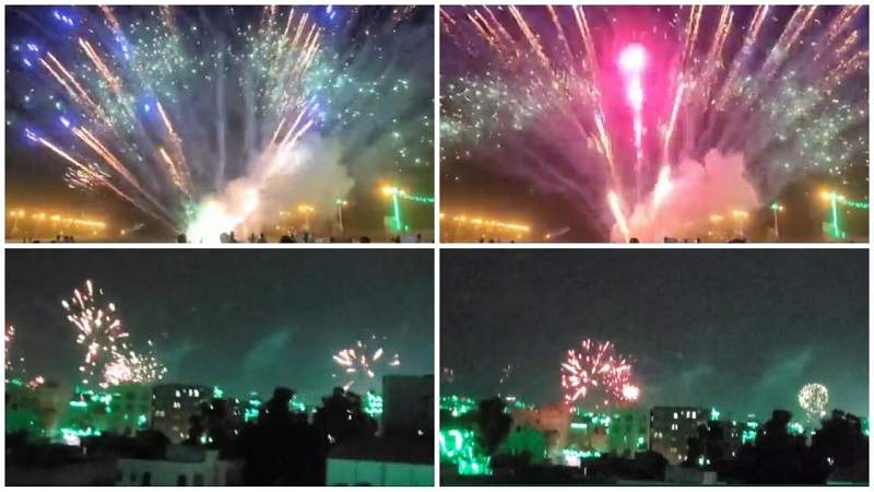 صور .. انفجارات ضخمة تضي وتدوي في ارجاء العاصمة صنعاء وهذا سبب الانفجارات