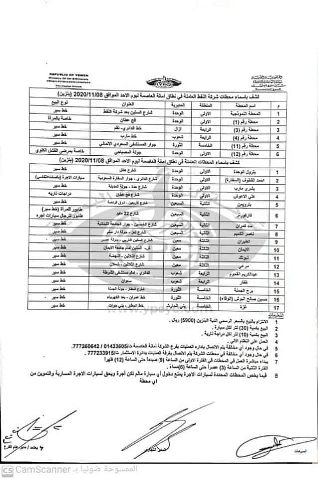 كشوفات بـ أسماء المحطات العاملة في امانة العاصمة 