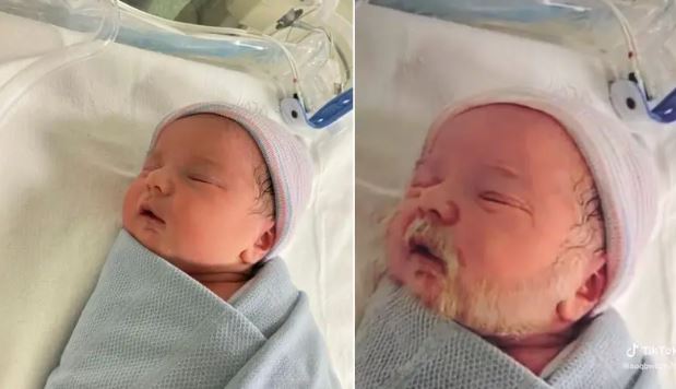 شاهد صورة لطفل مولود بلحيه بيضاء تحصد أكثر من عشرون الف مشاركة وألاف التعليقات في صفحه واحدة