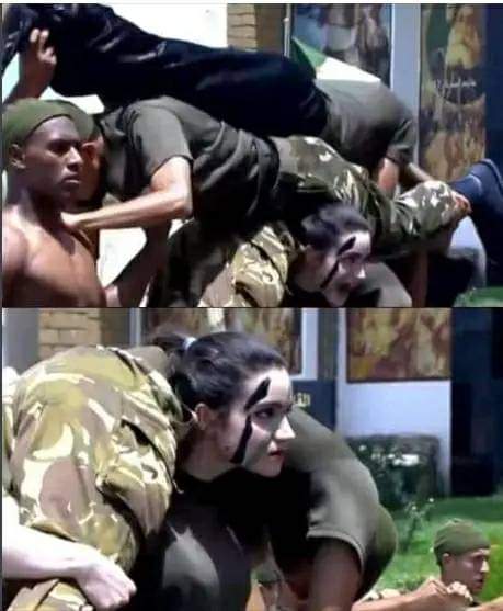 بالصور .. جندية جزائرية حسناء تستعرض قوتها بحمل عدد من الرجال تثير الإعجاب ...