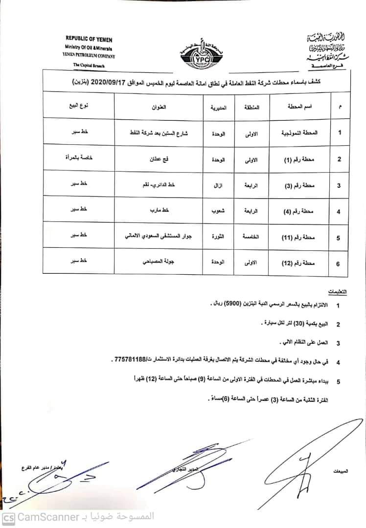 كشف بـ أسماء المحطات العاملة في امانة العاصمة 