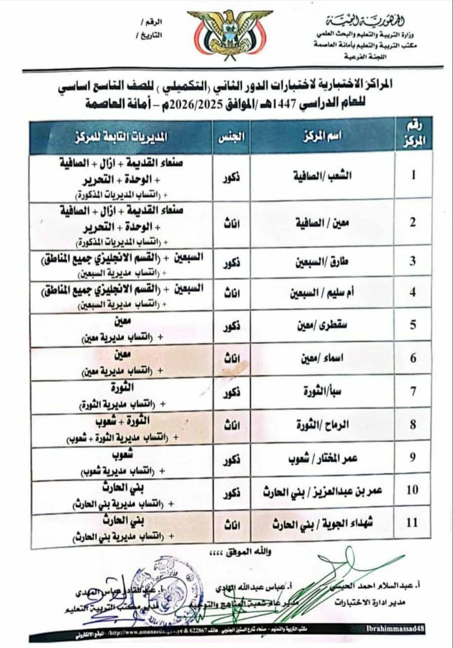 أعلان هام لمكتب التربية أمانة العاصمة