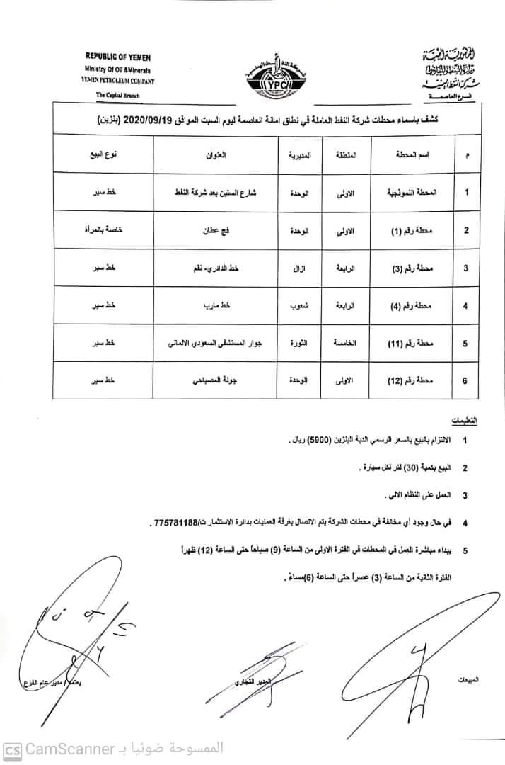 كشف بـ أسماء المحطات العاملة في امانة العاصمة 
