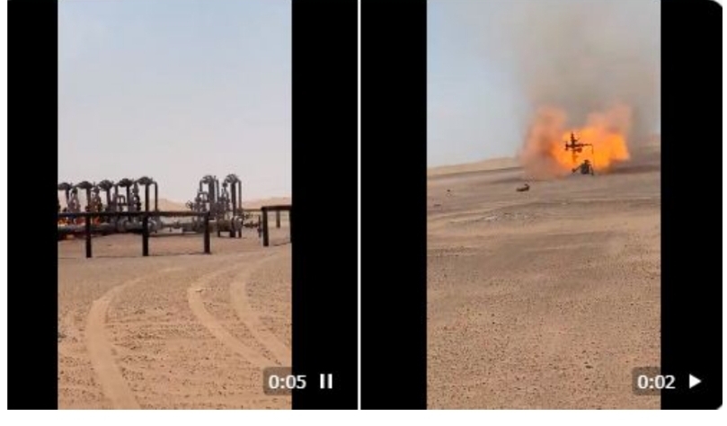 شاهد بالصورة إحراق أبار النفط والغاز في مارب بضوء أخضر من علي محسن الأحمر رفضا