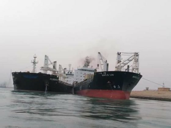 شاهد ..تصادم عنيف لخمس سفن بقناة السويس