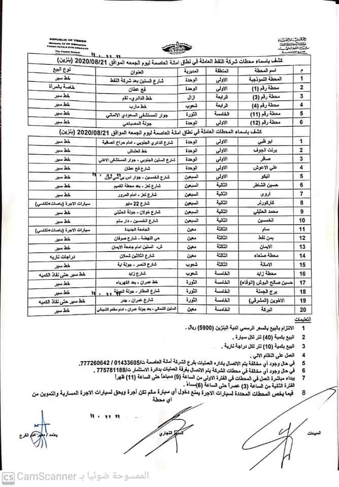 كشوفات بـ أسماء المحطات العاملة في امانة العاصمة 