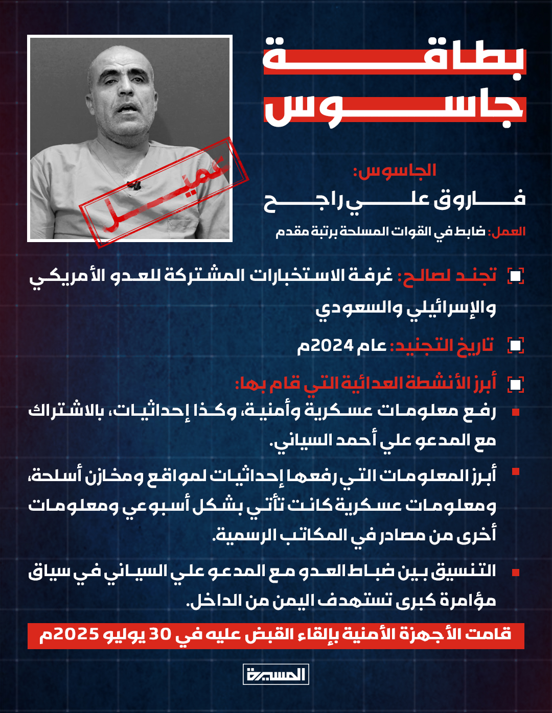 بطاقة الجاسوس فاروق علي راجح..