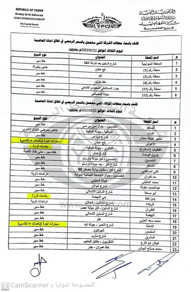 كشف بأسماء محطات البنزين العاملة في أمانة العاصمة ليوم غد الثلاثاء ...