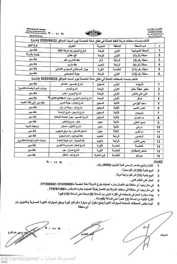 كشوفات بـ أسماء المحطات العاملة في امانة العاصمة 