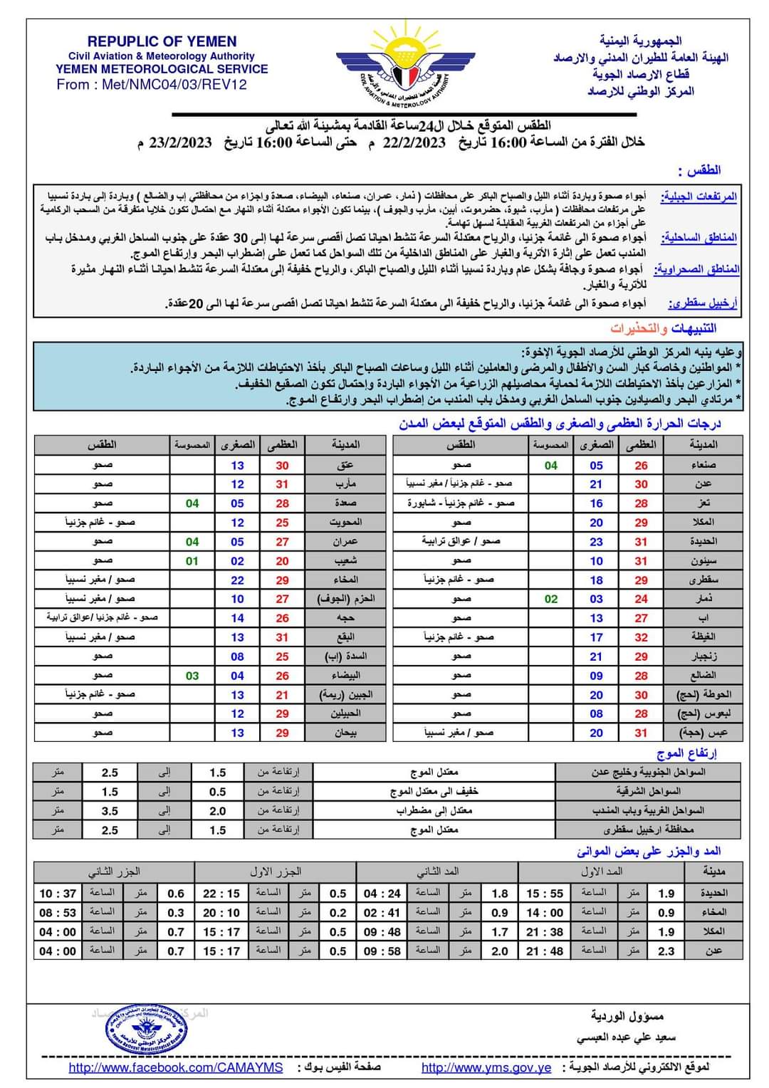الفلكي الشوافي: المزارعين : احتمال تكون خلايا متفرقة لسحب ركامية نهار غدا على المرتفعات الغربية