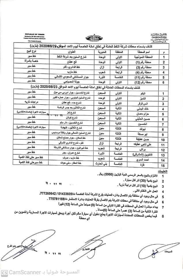 كشوفات بـ أسماء المحطات العاملة في امانة العاصمة 