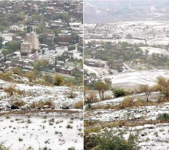 بالصور .. مناظر أوربية بهذه المحافظة اليمنية بعد نزول الثلوج وأمطار غزيرة عليه ...