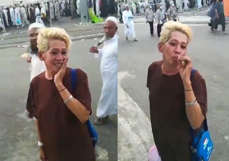 شاهد .. هذا ما أثار غضب حجاج بيت الله الحرام تبادل القبلات الساخنة على مرآى جموع الحجيج