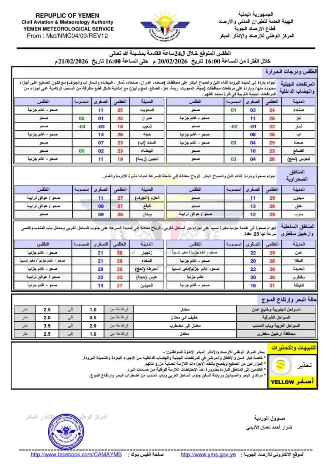 تحذير من إستهداف شديد يطال محافظة صعدة وعمران وصنعاء ومحافظات أخرى خلال الساعات القليلة المقبلة ودعوة للمواطنين بأخذ الحيطة والحذر