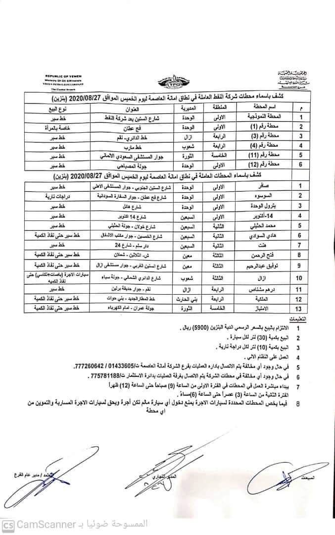 كشوفات بـ أسماء المحطات العاملة في امانة العاصمة 