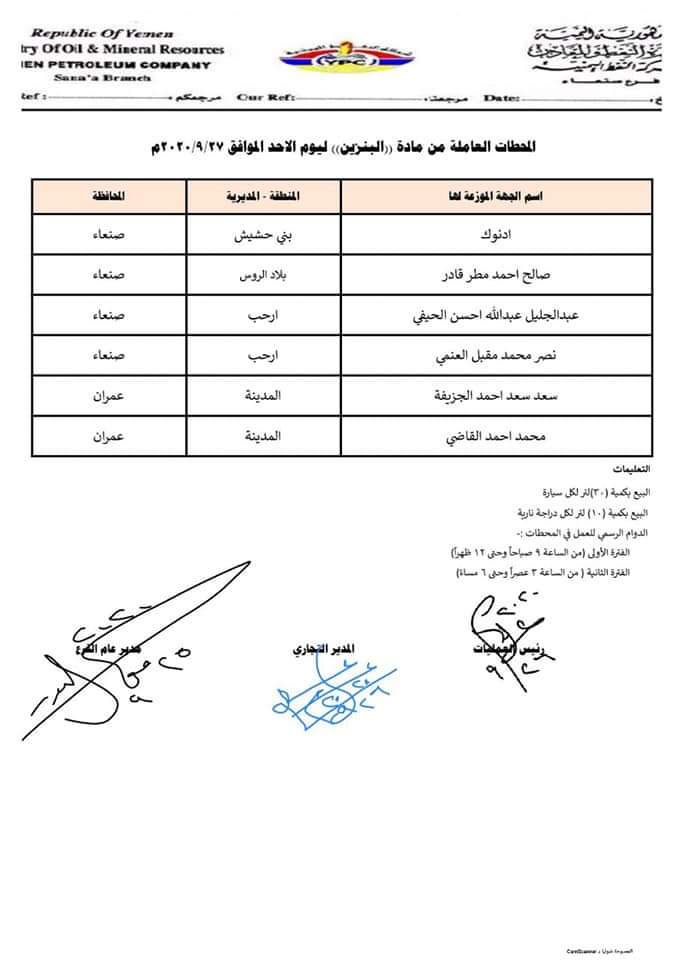 كشوفات بـ أسماء المحطات العاملة في محافظات صنعاء وعمران ومناطق من محافظة المحويت 