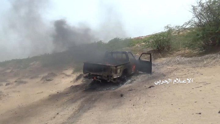 إعطاب طقم لمنافقي العدوان شمال مفرق موزع بتعز