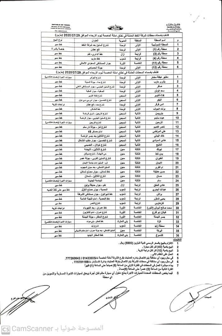 كشوفات بـ أسماء المحطات العاملة في امانة العاصمة 