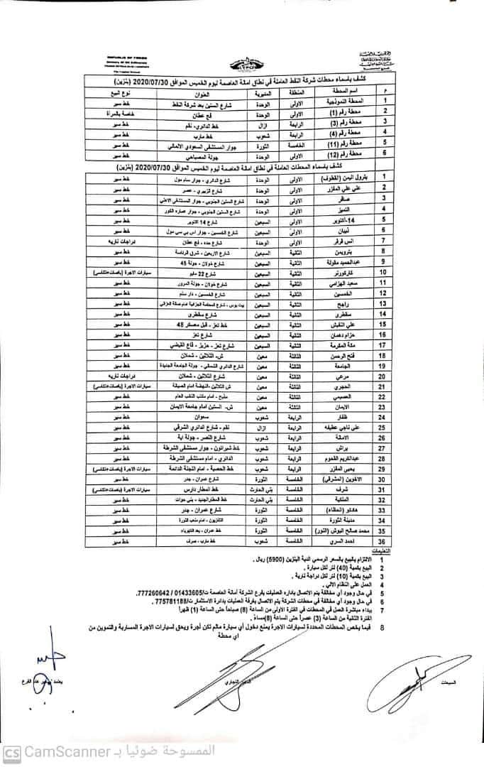 كشوفات بـ أسماء المحطات العاملة في امانة العاصمة 