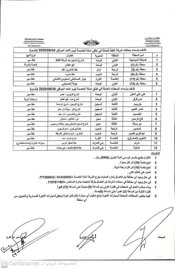 كشوفات بـ أسماء المحطات العاملة في امانة العاصمة 
