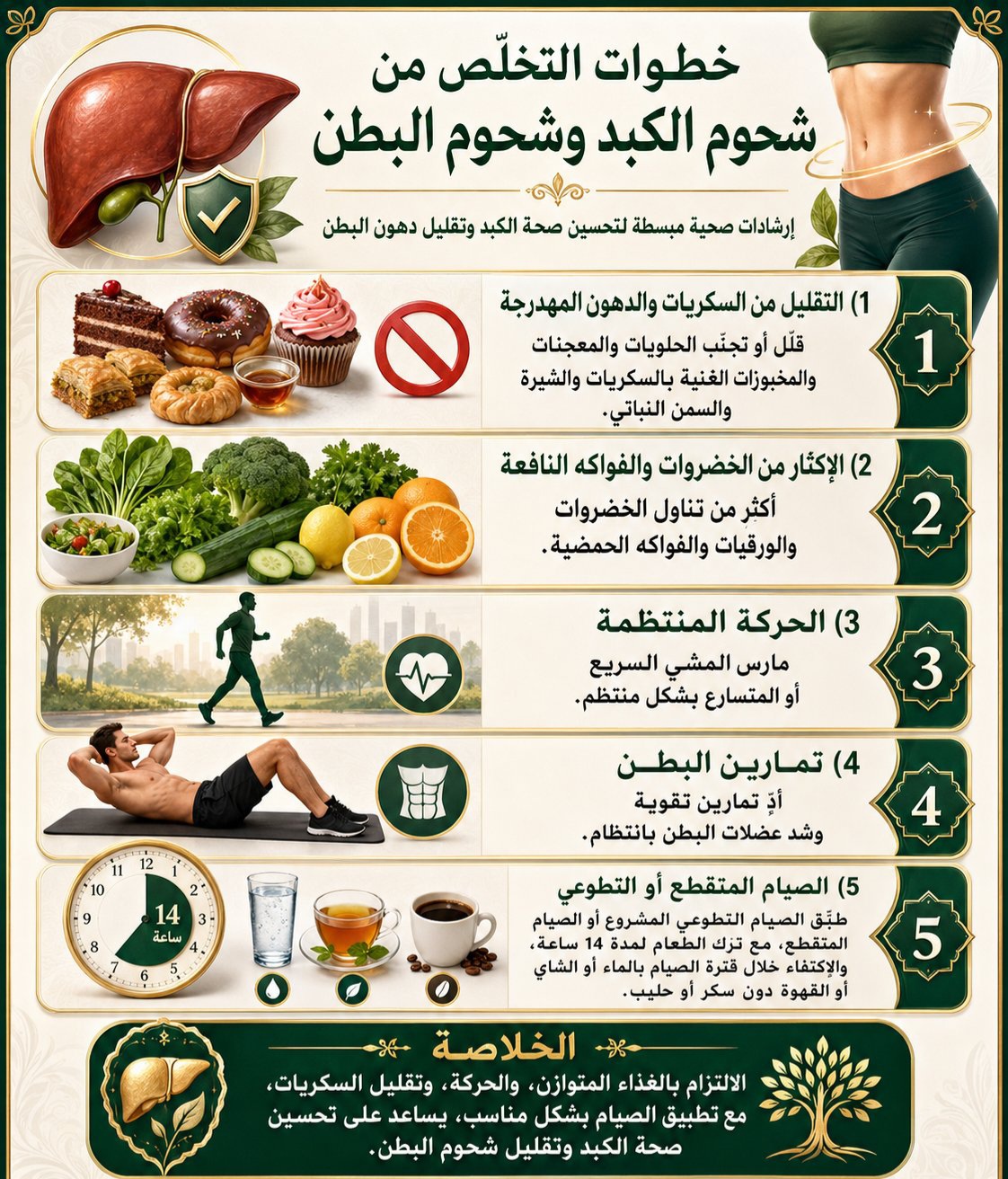 خطوات التخلص من شحوم الكبد وشحوم البطن