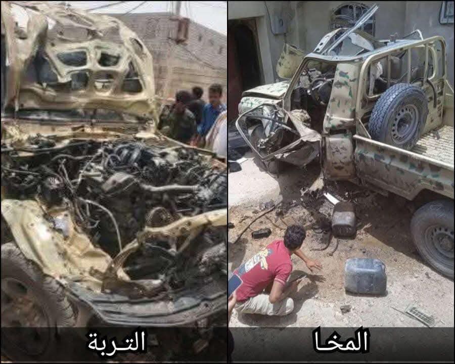 بالصور .. انفجار عبوتين ناسفتين في المخا والتربة بتعز ..