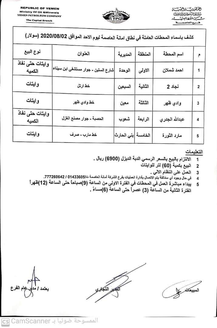 كشوفات بـ أسماء المحطات العاملة في امانة العاصمة 
