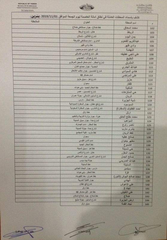 كشوفات جديده  بإسماء المحطات العاملة في أمانة العاصمة