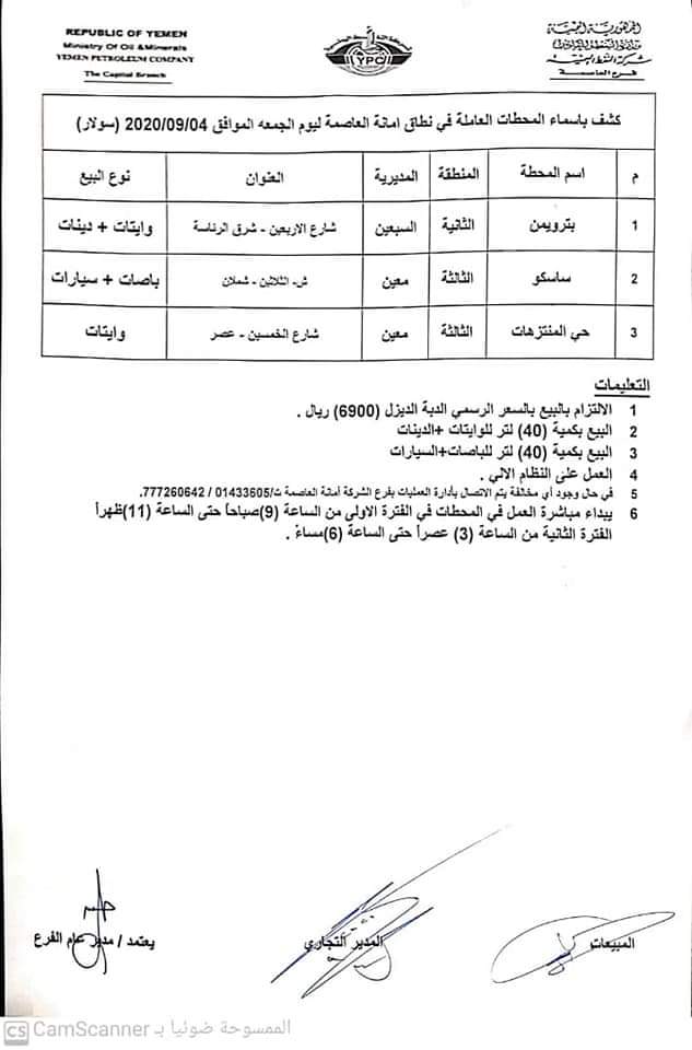 كشوفات بـ أسماء المحطات العاملة في امانة العاصمة 