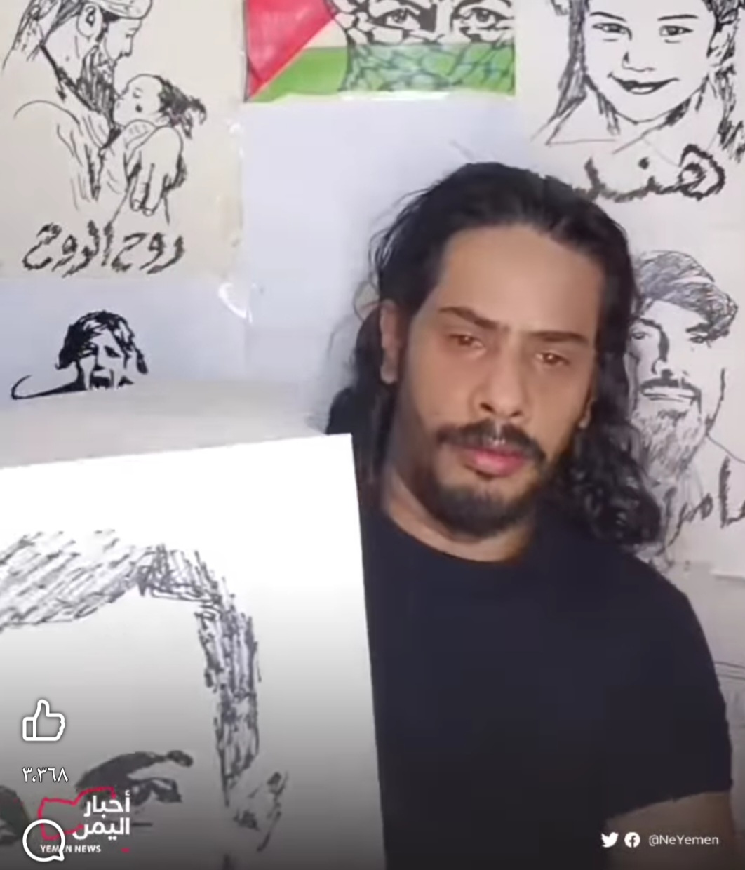 بدموعه قبل ريشته.. الفنان اليمني صدام الأديمي يرسم لوحة ابكت العالم .. صور