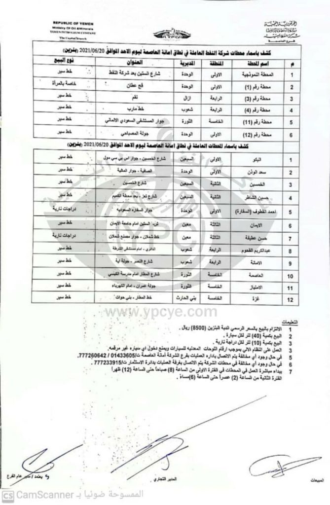 كشف بأسماء المحطات العاملة ليوم غداً الأحد والتي تقوم بتزويد المواطنين بمادتي البنزين والديزل بالسعر الرسمي