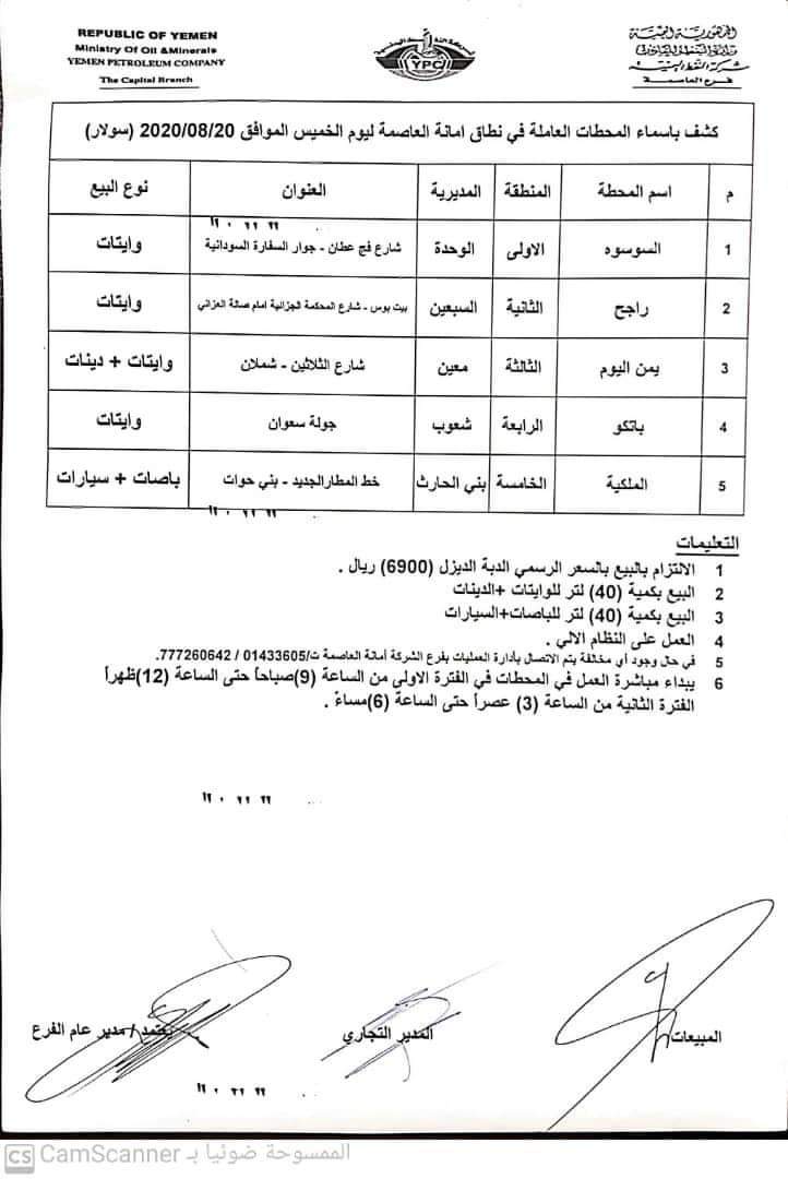 كشوفات بـ أسماء المحطات العاملة في امانة العاصمة 