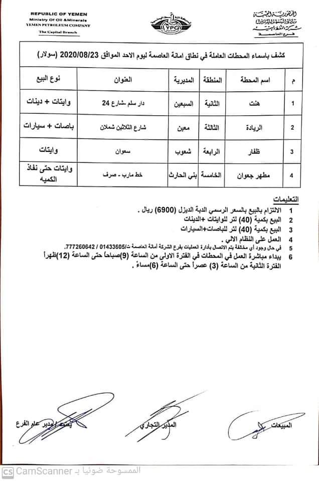 كشوفات بـ أسماء المحطات العاملة في امانة العاصمة 
