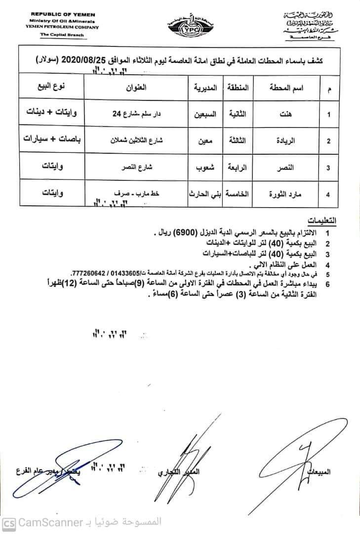 كشوفات بـ أسماء المحطات العاملة في امانة العاصمة 