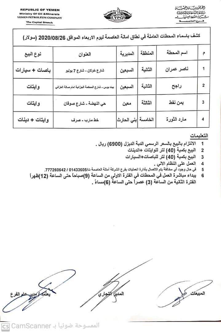 كشوفات بـ أسماء المحطات العاملة في امانة العاصمة 