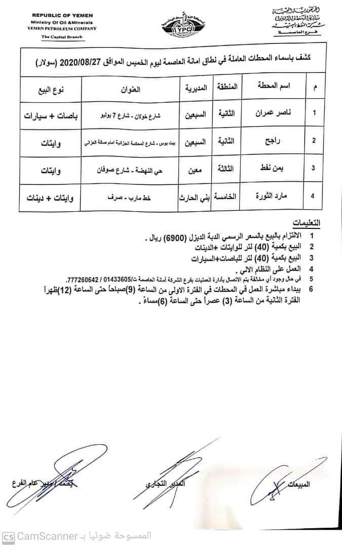 كشوفات بـ أسماء المحطات العاملة في امانة العاصمة 