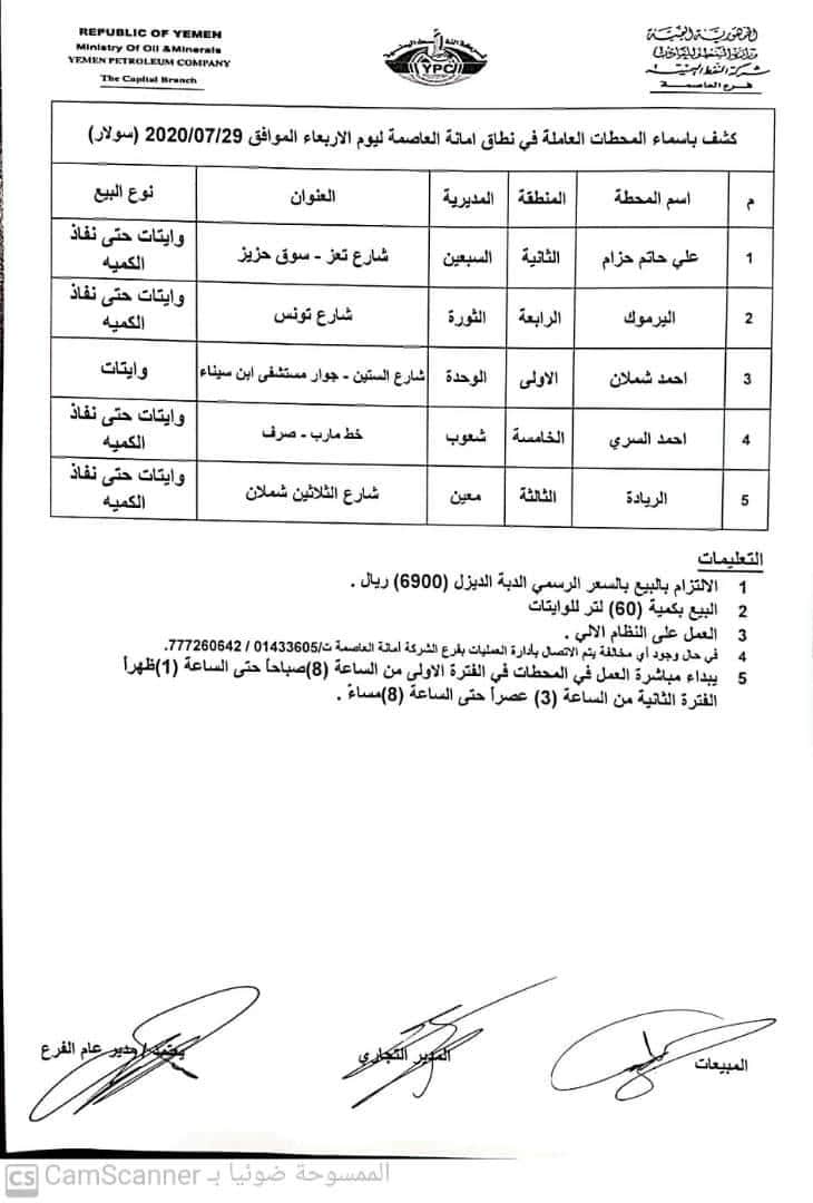كشوفات بـ أسماء المحطات العاملة في امانة العاصمة 