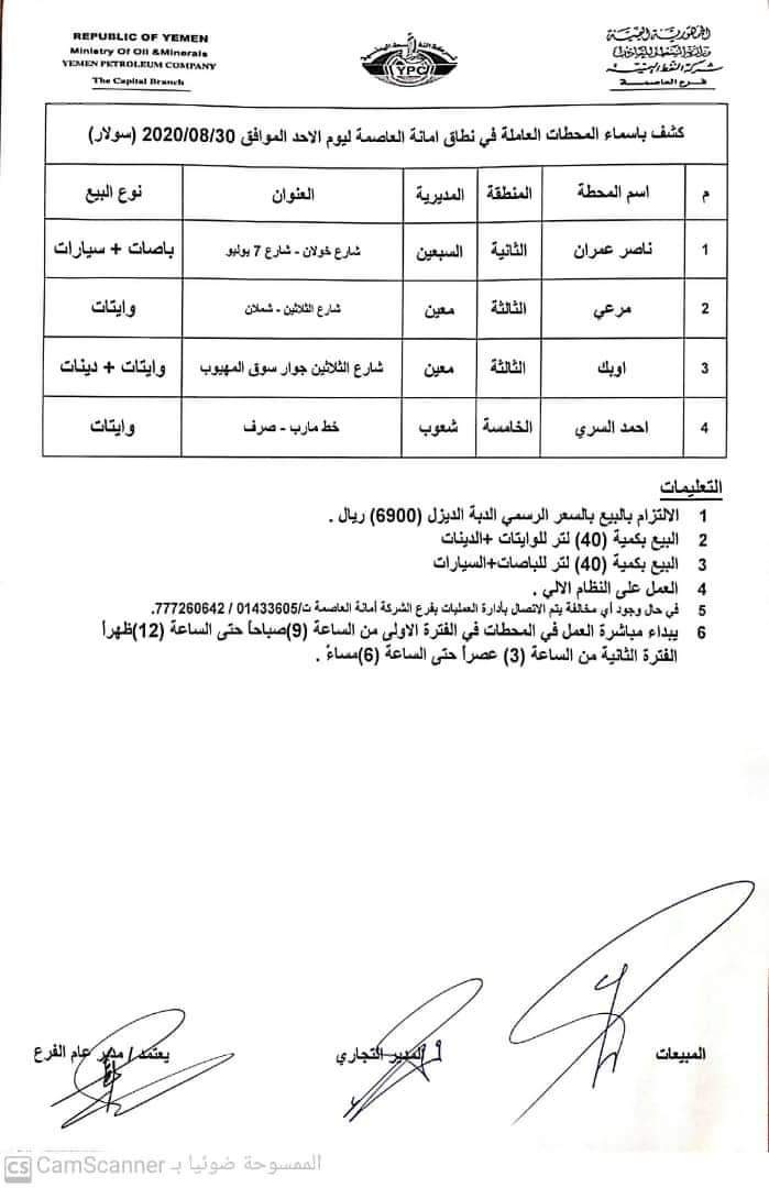 كشوفات بـ أسماء المحطات العاملة في امانة العاصمة 