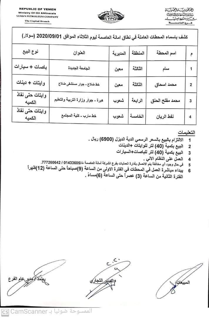 كشوفات بـ أسماء المحطات العاملة في امانة العاصمة 