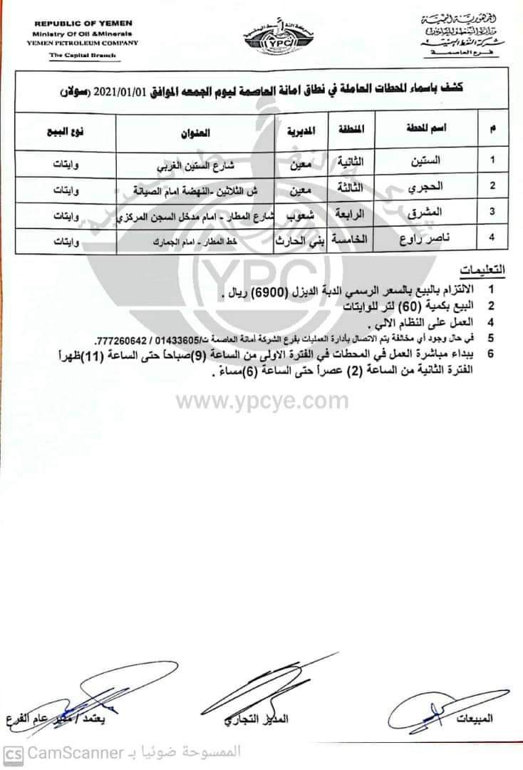 كشوفات بـ أسماء المحطات العاملة في امانة العاصمة 